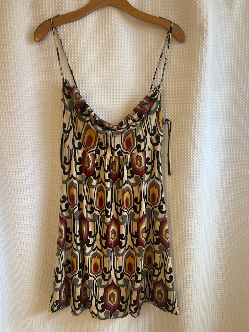 Arden B Abstract Geometric Midi Dress in Cream, Black, Red and Gray—726-019